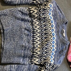 LOFT Blue and Cream Knit Women's Sweater